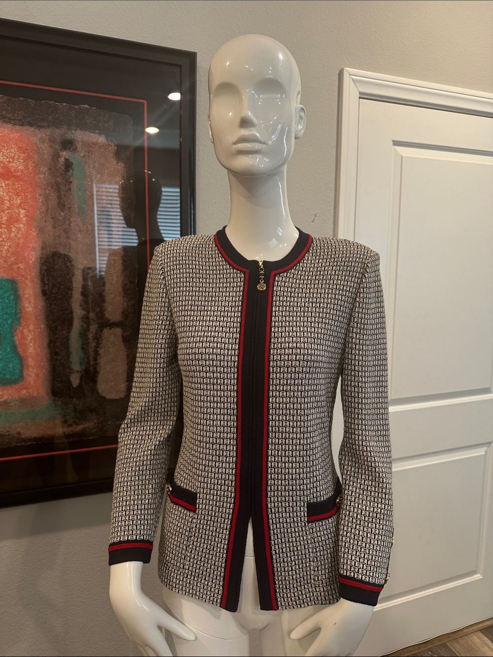 St John Navy & White Jacket & Skirt Set